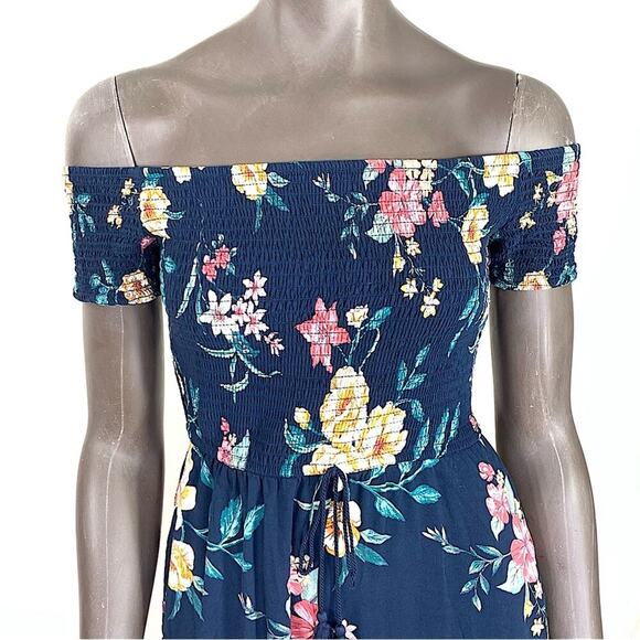 Xhilaration Floral Off Shoulder Wide Leg Smocked Jumpsuit Size S Multicolor - Picture 4 of 15